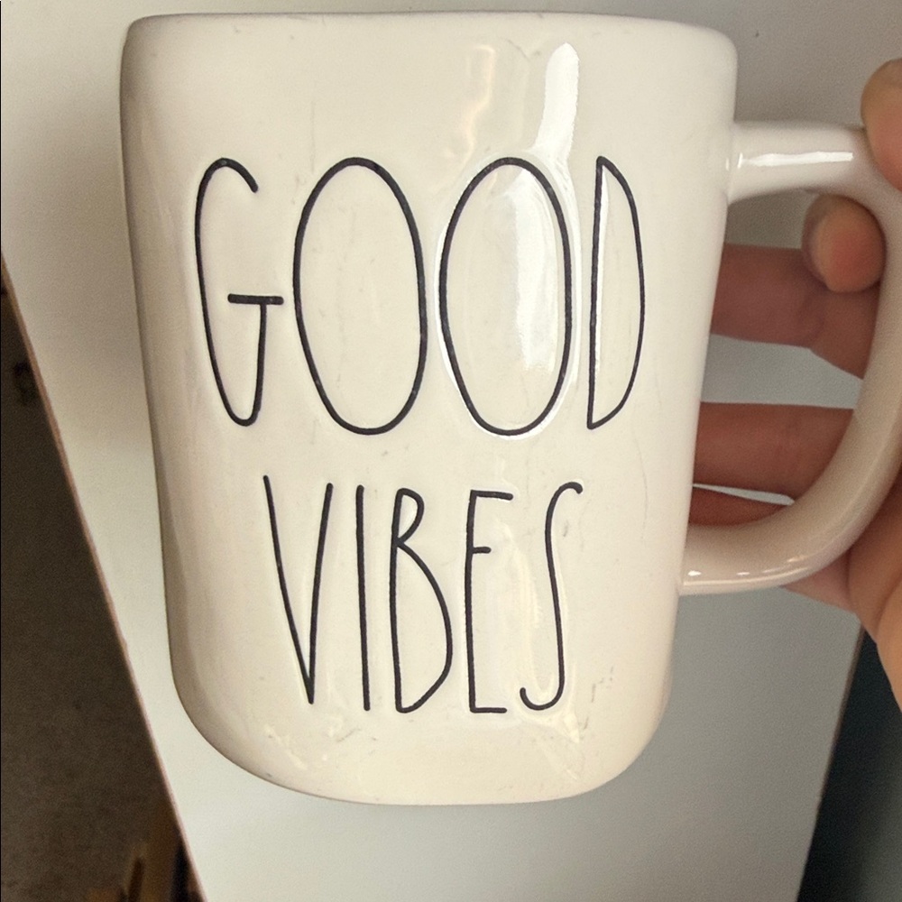 Rae Dunn White "GOOD VIBES" Ceramic Mug